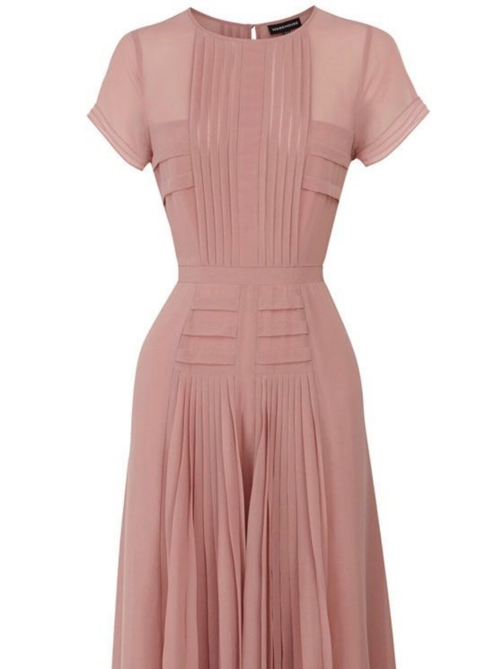 Warehouse Blush Pink Pleated Front Short Sleeve Dress